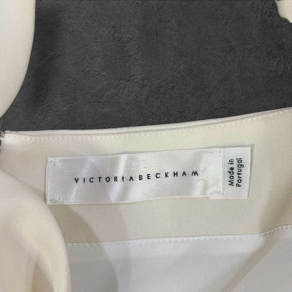Victoria Beckham Cream Sweetheart Cowl Neck Midi Sheath Dress Back Zip Sz 2 - Picture 4 of 12